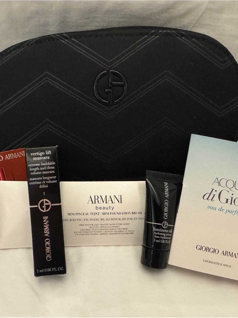 Giorgio Armani Black Travel Makeup Pouch with Mini Mascara & Samples